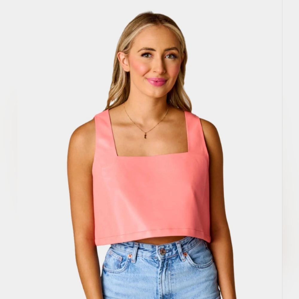 BuddyLove NWT - Manning Vegan Leather Cropped Tank Top - Coral - S